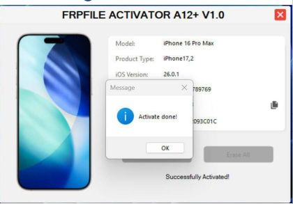 FRPFILE ACTIVATOR A12 + Bypass Hello Screen iPhone XR to 17 Pro Max - IPad A12+ To M3